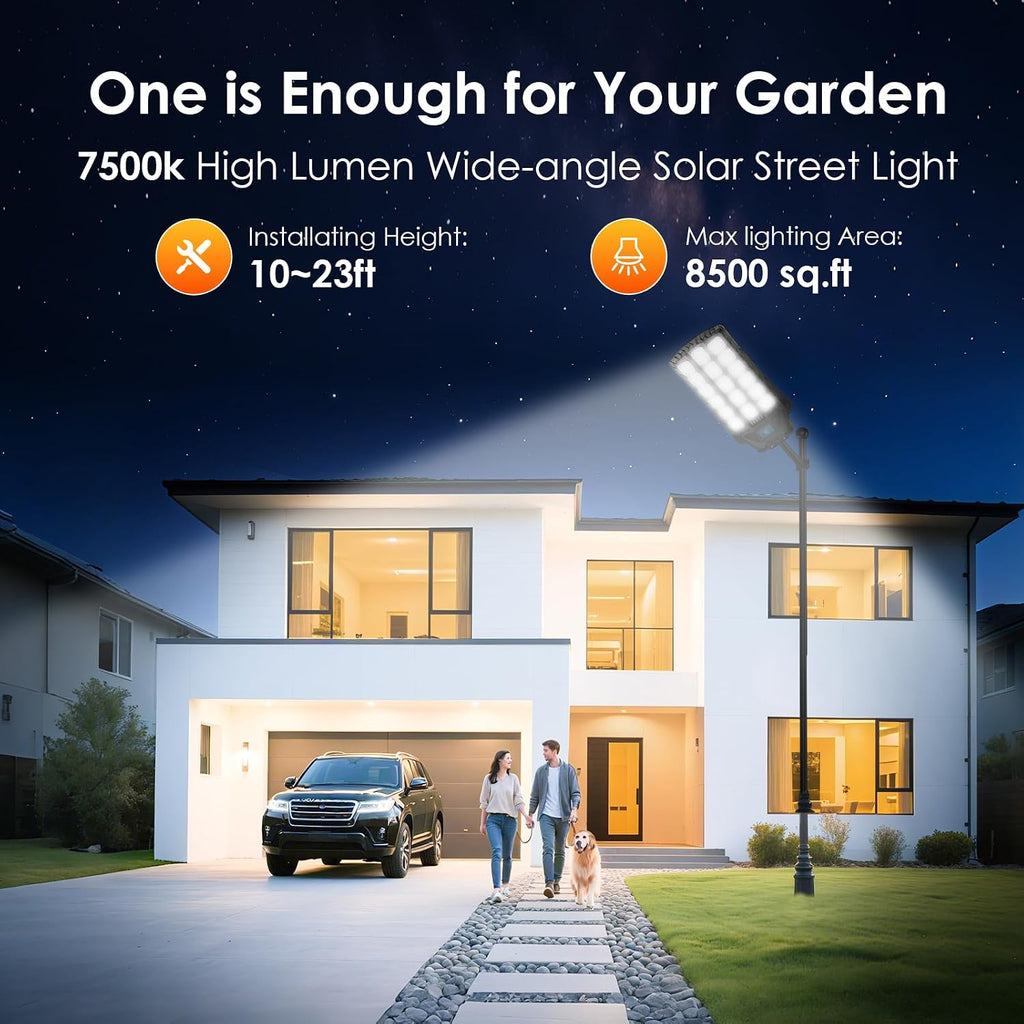14000W Solar Street Lights Outdoor Waterproof, 2 Pack Large Solar Powered LED Flood Light Outside, Heavy Duty Parking Lot Light Dusk to Dawn, Motion Sensor, Pole or Wall Mount, Remote Control