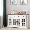 Sideboard Buffet Cabinet with Storage and Glass Doors,4-Door Cabinet with 3 Drawers,53.5' Farmhouse Modern Sideboard with Adjustable Shelves,Coffee Bar Cabinet for Kitchen & Dining Room,White