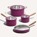 CAROTE 7pcs Tri-Ply Stainless Steel Cookware Set, Pots and Pans Set, Non Stick Induction Kitchen Cooking Sets, Outer Ceramic Layer, Nonstick Cookware Collection, Violet Purple