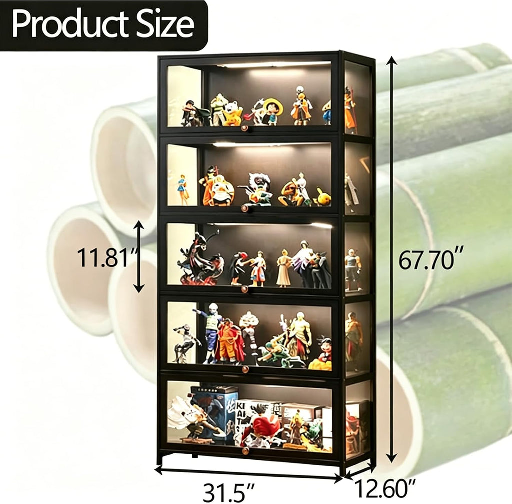 Curio Display Cabinet with Acrylic Glass Door, 5-Tier Tall Display Case, Curio Cabinet & Bookcase for Collectibles, Display Shelf for Home, Reading Nook, Playroom, Living Room