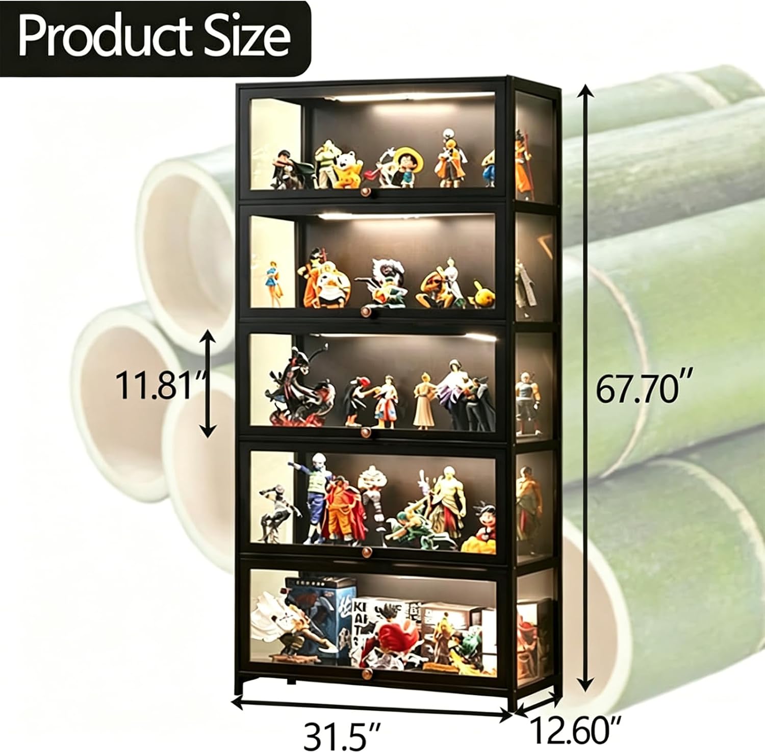 Curio Display Cabinet with Acrylic Glass Door, 5-Tier Tall Display Case, Curio Cabinet & Bookcase for Collectibles, Display Shelf for Home, Reading Nook, Playroom, Living Room