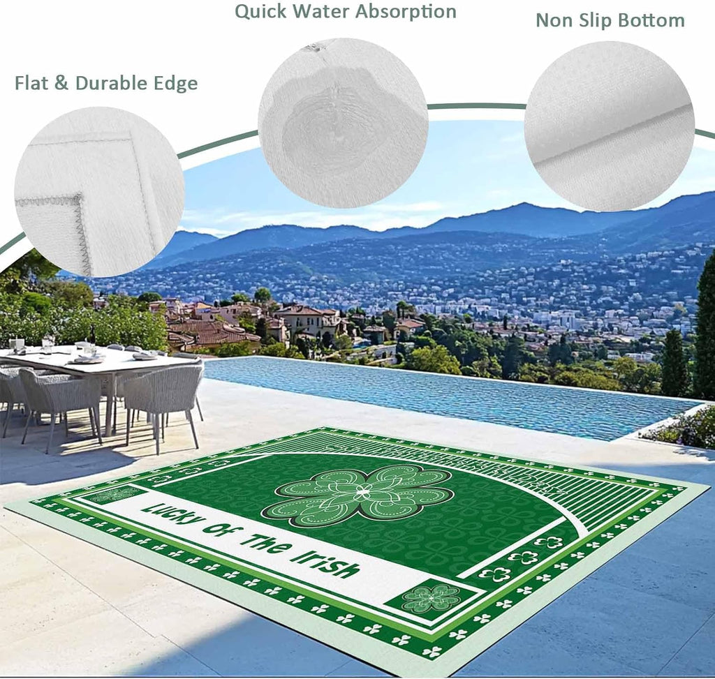 Outdoor Rug 4x6ft Irish Festival Celtic Knots Lucky Shamrock Patio Area Rugs Waterproof Easy Cleaning Non Shedding Thick Mats Stripe Carpet for Indoor Outdoor Porch Deck Backyard Balcony