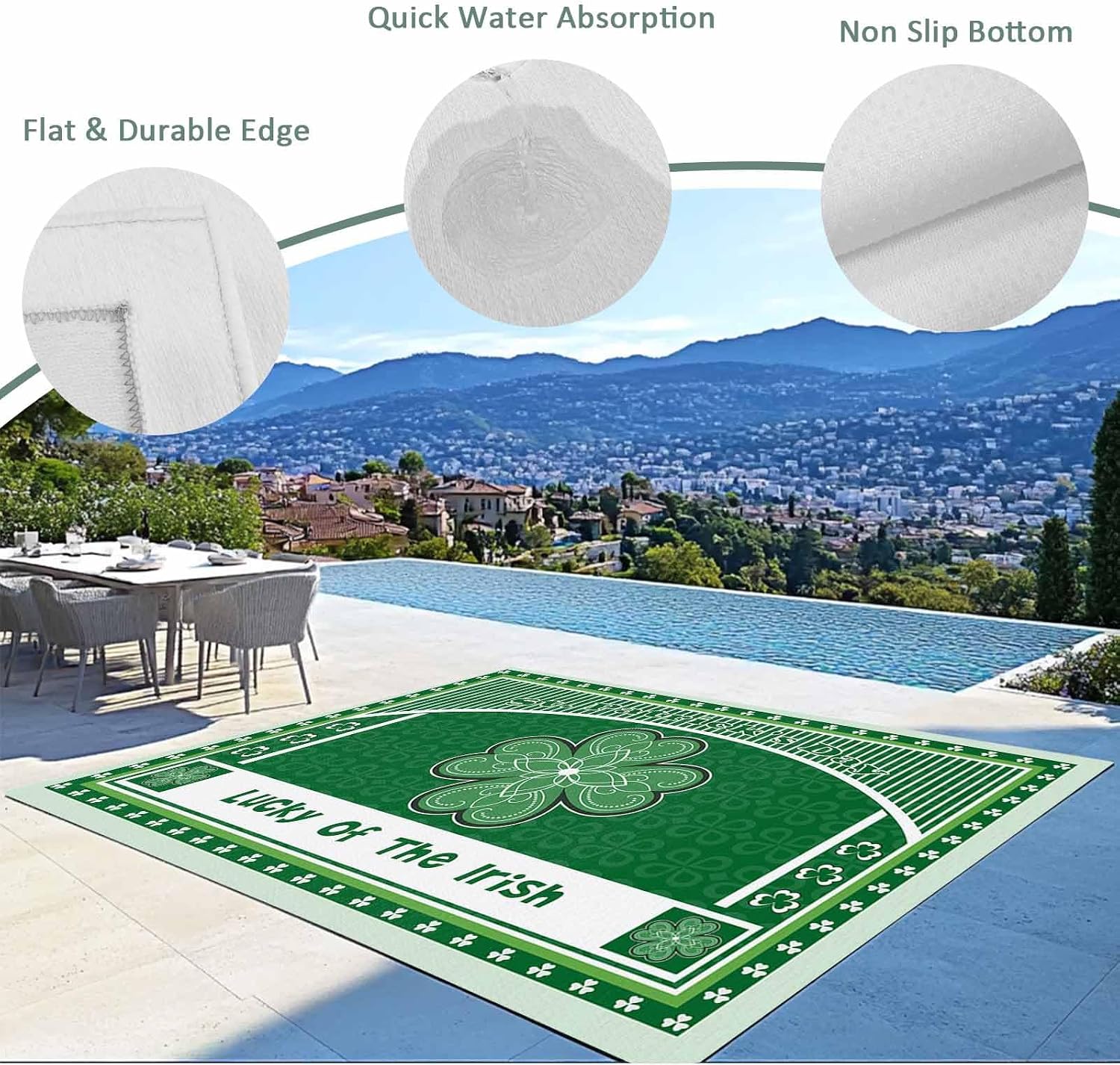 Outdoor Rug 4x6ft Irish Festival Celtic Knots Lucky Shamrock Patio Area Rugs Waterproof Easy Cleaning Non Shedding Thick Mats Stripe Carpet for Indoor Outdoor Porch Deck Backyard Balcony