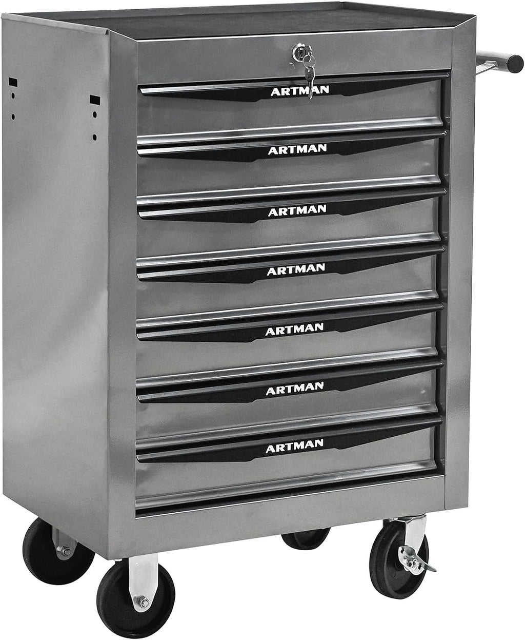 Rolling Metal Tool Chest with 7 Drawers – 20' Steel Tool Storage Box Organizer with Ball Bearing Slides & Lockable Mobile Cabinet on Wheels(Silver)