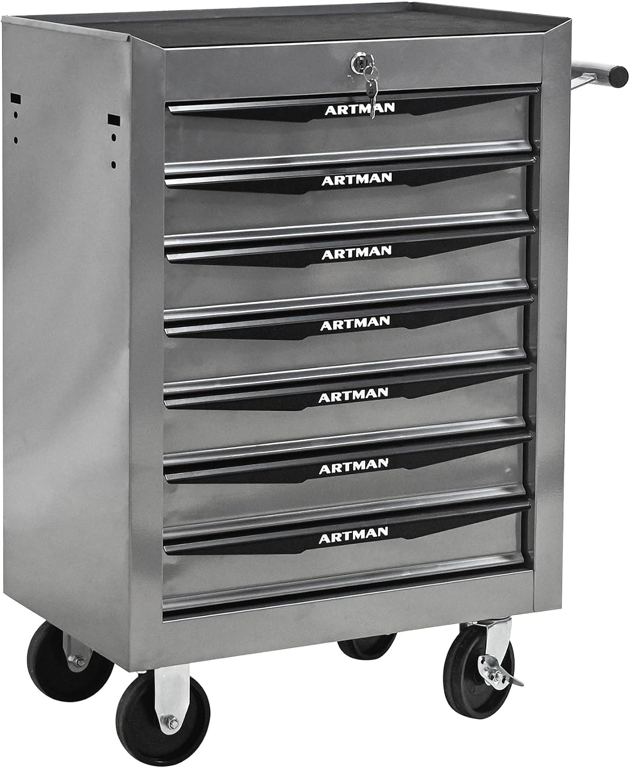 Rolling Metal Tool Chest with 7 Drawers – 20' Steel Tool Storage Box Organizer with Ball Bearing Slides & Lockable Mobile Cabinet on Wheels(Silver)