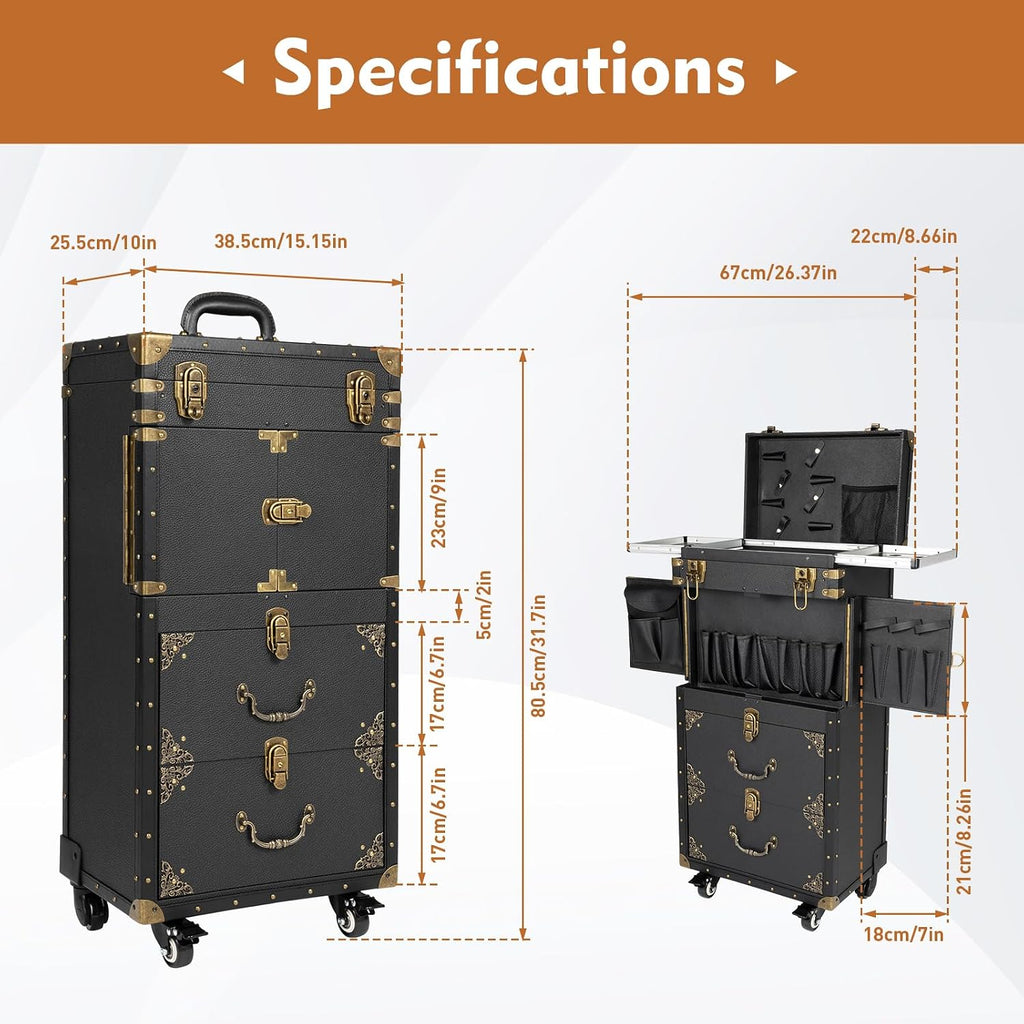 Beauty Salon Luggage Rolling Lockable Makeup Train Trolley Stylist Beauty Salon Cosmetic Luggage Travel Organizer Tool Box for Barbershops Beauty Salons