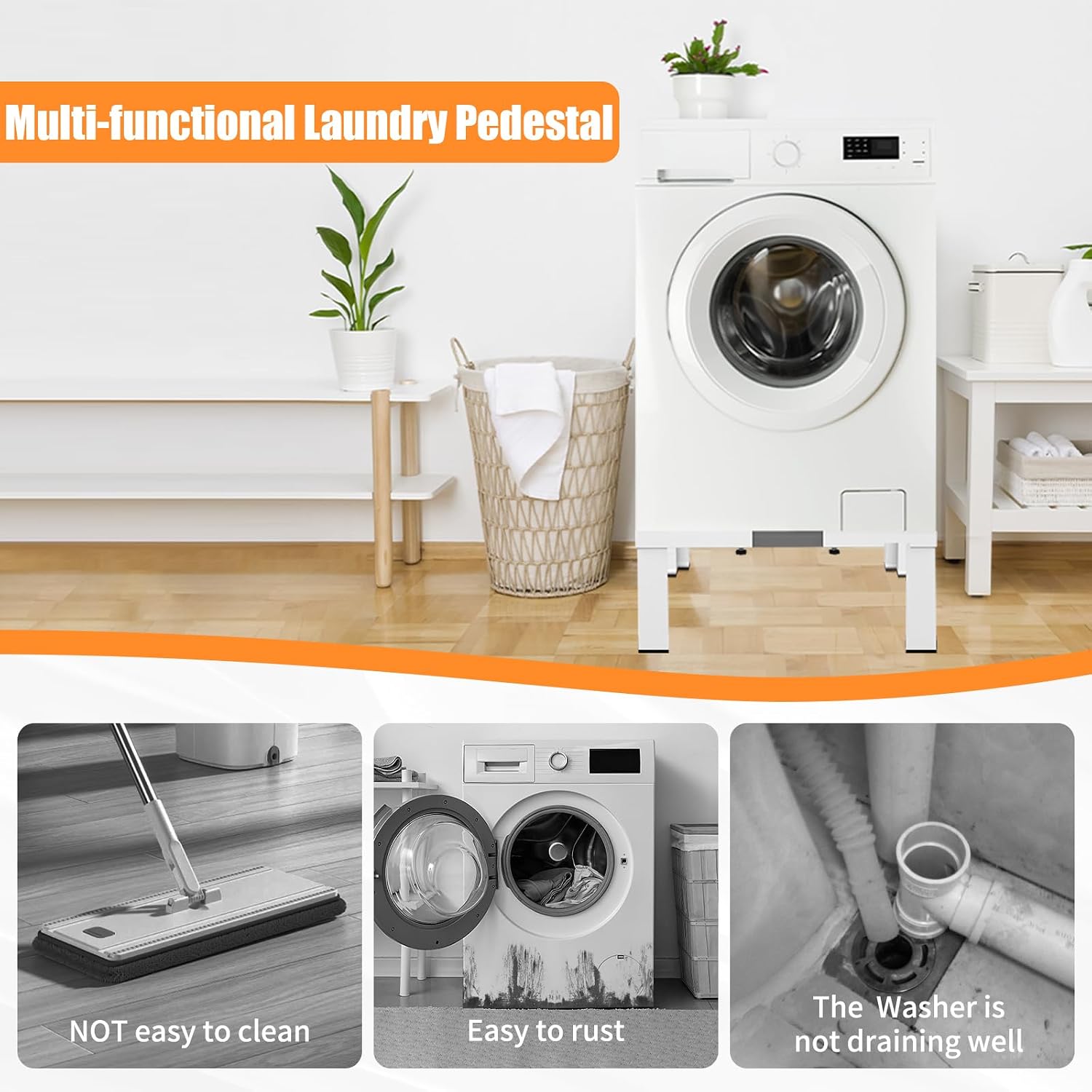 Heavy-Duty All Steel Universal Laundry Pedestal 16' Height , Full size Washing Machine Stand Adjustable Dryer Stand , Suitable for all Washer and Dryer Pedestal（White）