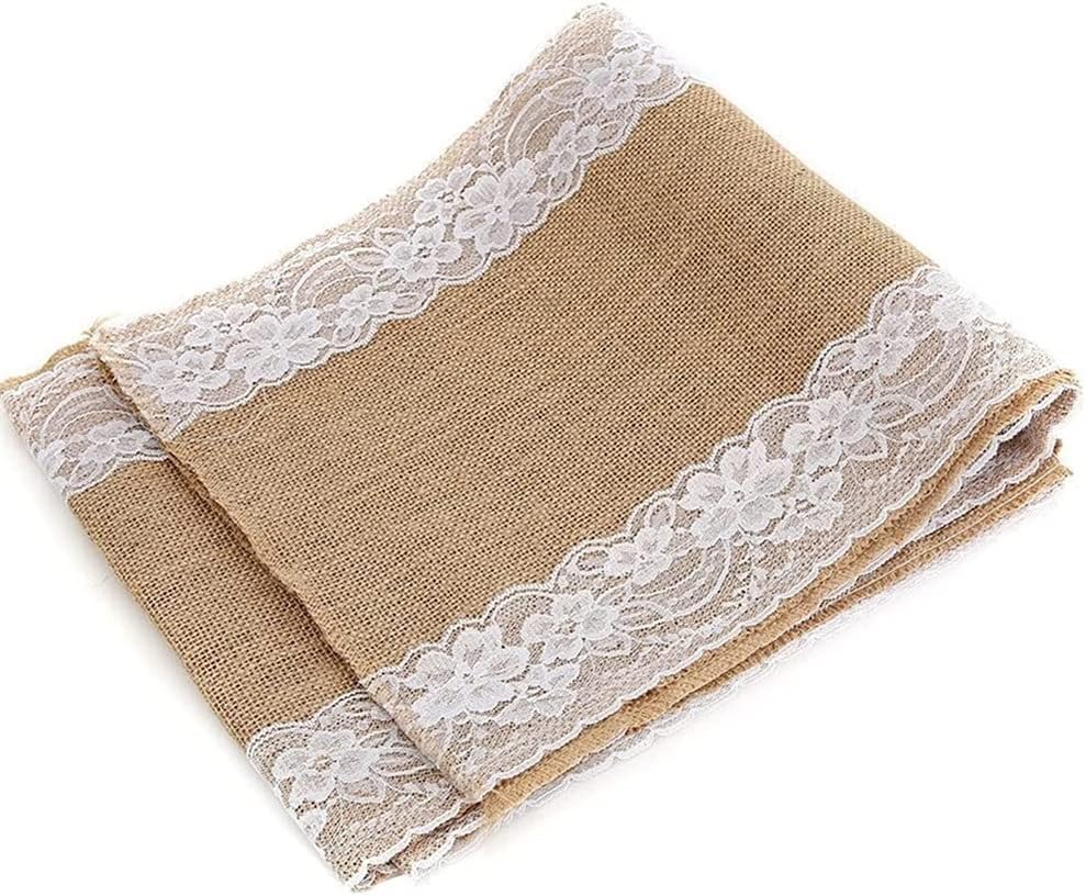 JSEIAJB Jute Burlap Lace Hessian Table Runner 30 x 275cm Party Supplies Lace Table Runner for Wedding Accessories