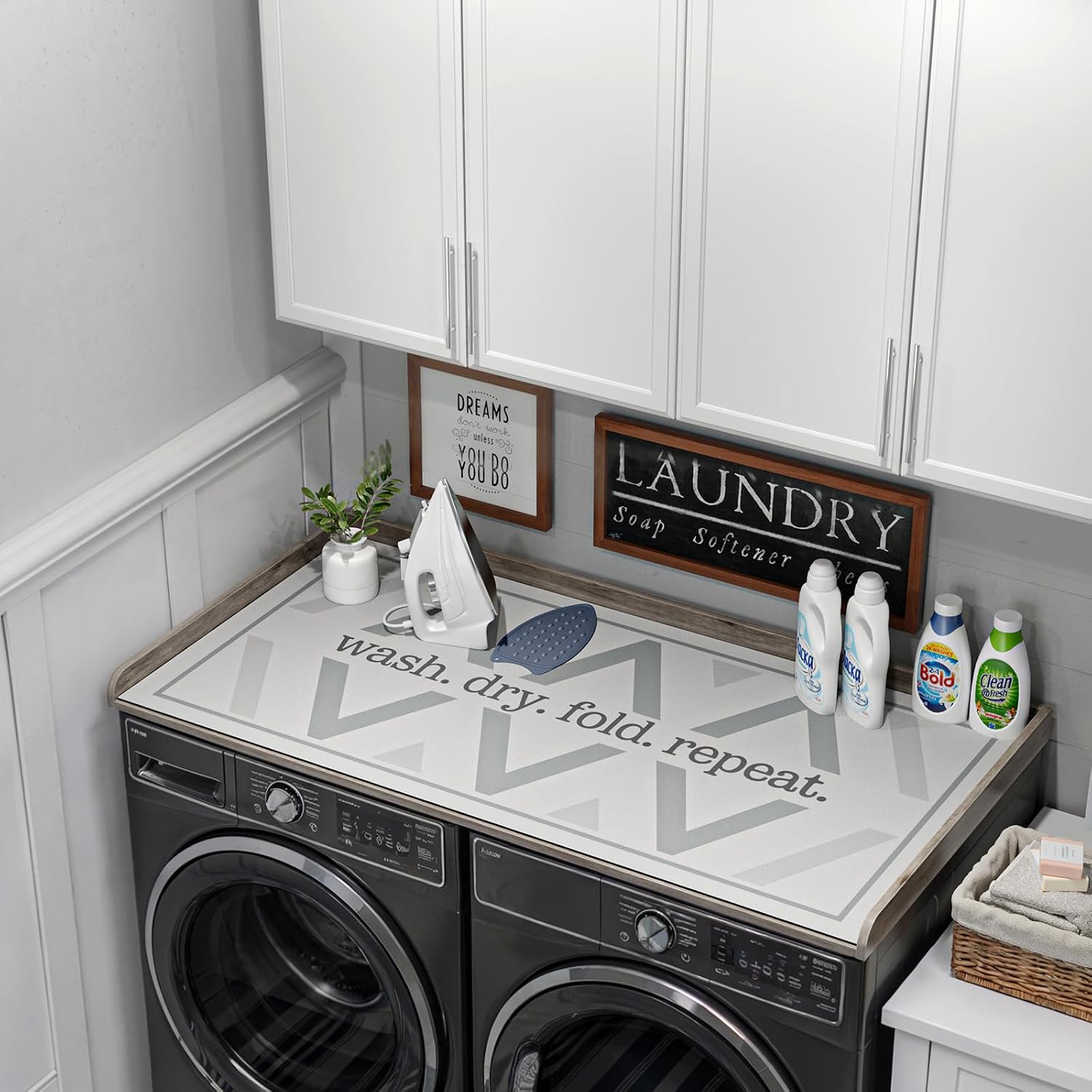 FIMELLO 60' Laundry Room Wall Cabinets and 27.6' x 54' Washer and Dryer Countertop Set, Laundry Room Cabinets Wall Mounted, Upper Cabinets Floating Cabinet - Grey Laundry Countertop