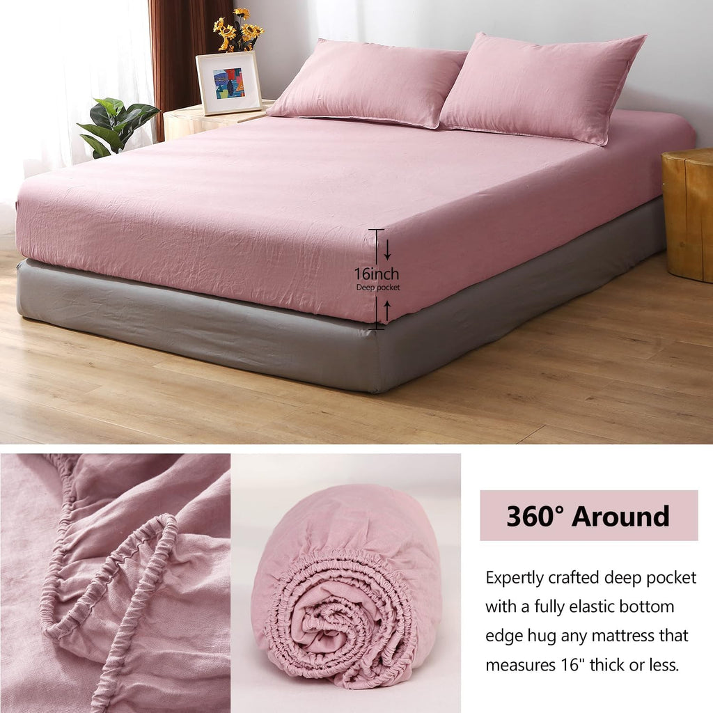 S VICTORY SYMBOL Organic Linen Sheets Set,100% French Natural Linen Bedding,Ultra Soft Luxurious Stone Washed Flax Bed Sheets 4 Pieces (Pink Lavender,Full)