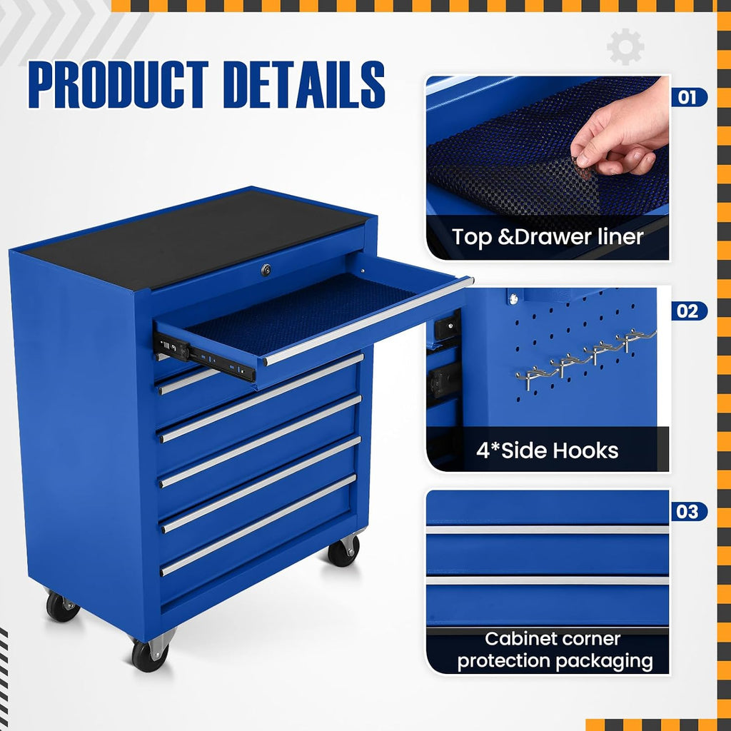 7-Drawer Rolling Tool Chest with Wheels,Tool Cabinet on Wheels with Keyed Locking,Multifunctional Tool Cart on Wheels,Tool Storage Organizer Cabinets for Garage,Warehouse, Repair Shop (Blue)