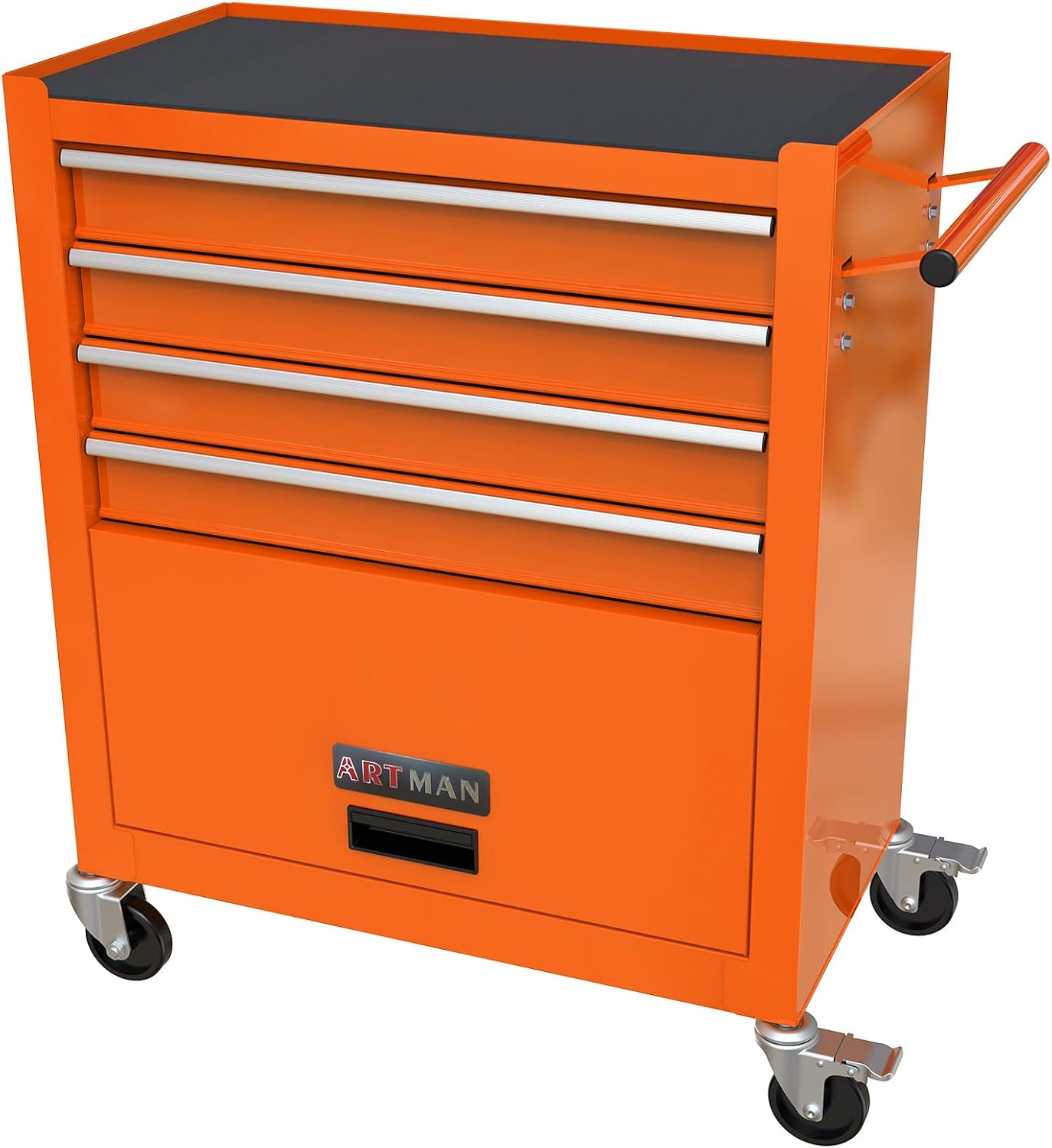 YOPTO Multifunctional Cart with 4 Ball-Bearing Drawers,Portable Rolling Tool Chest W/ 4 Wheels and Pull Handle,for Garage,Warehouse,Workshop,Repair Shop,Orange