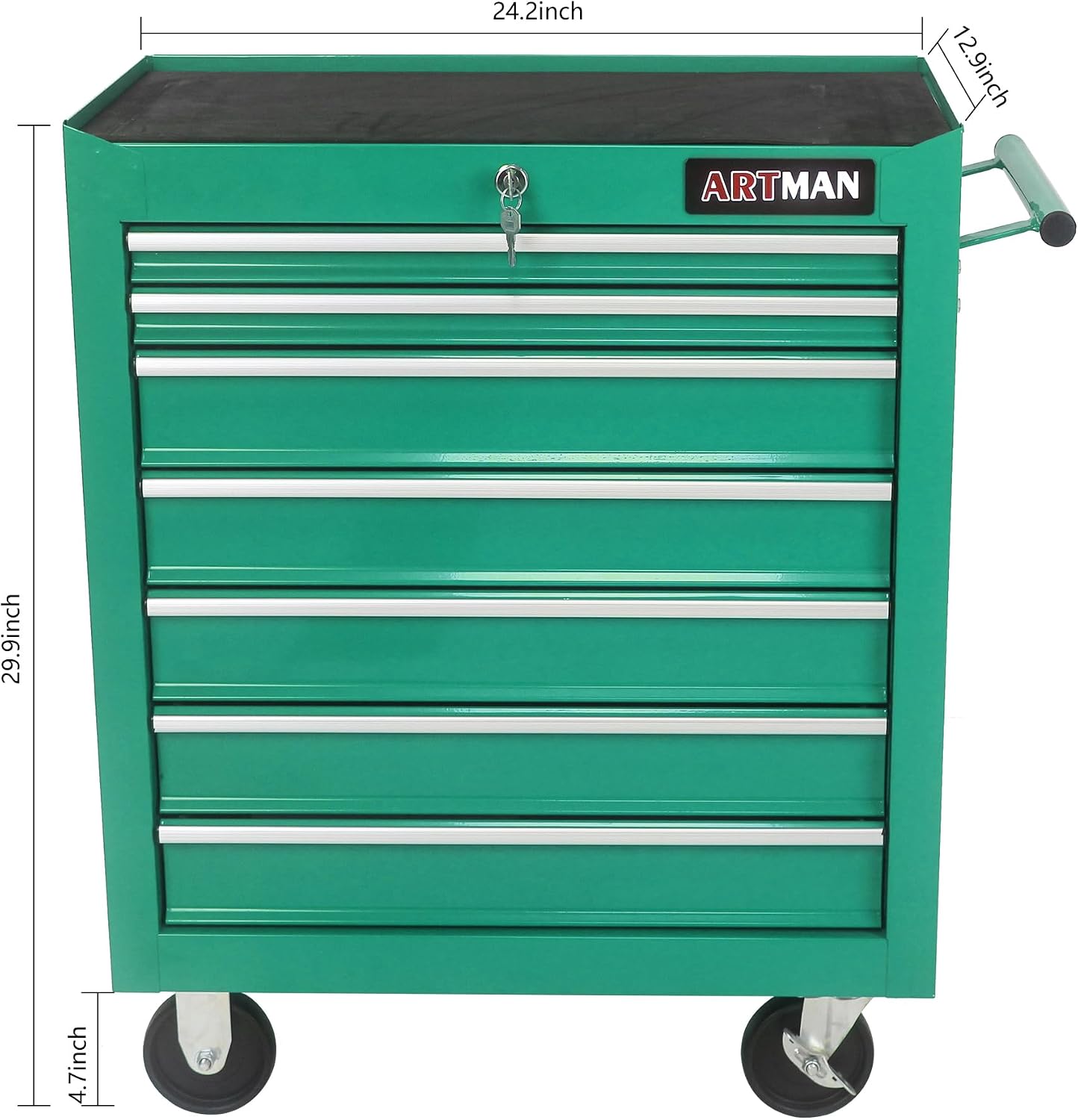 7-Drawer Rolling Tool Chest with Wheels,Tool Cabinet on Wheels with Keyed Locking,Multifunctional Tool Cart on Wheels,Tool Storage Organizer Cabinets for Garage,Warehouse, Repair Shop (Green)
