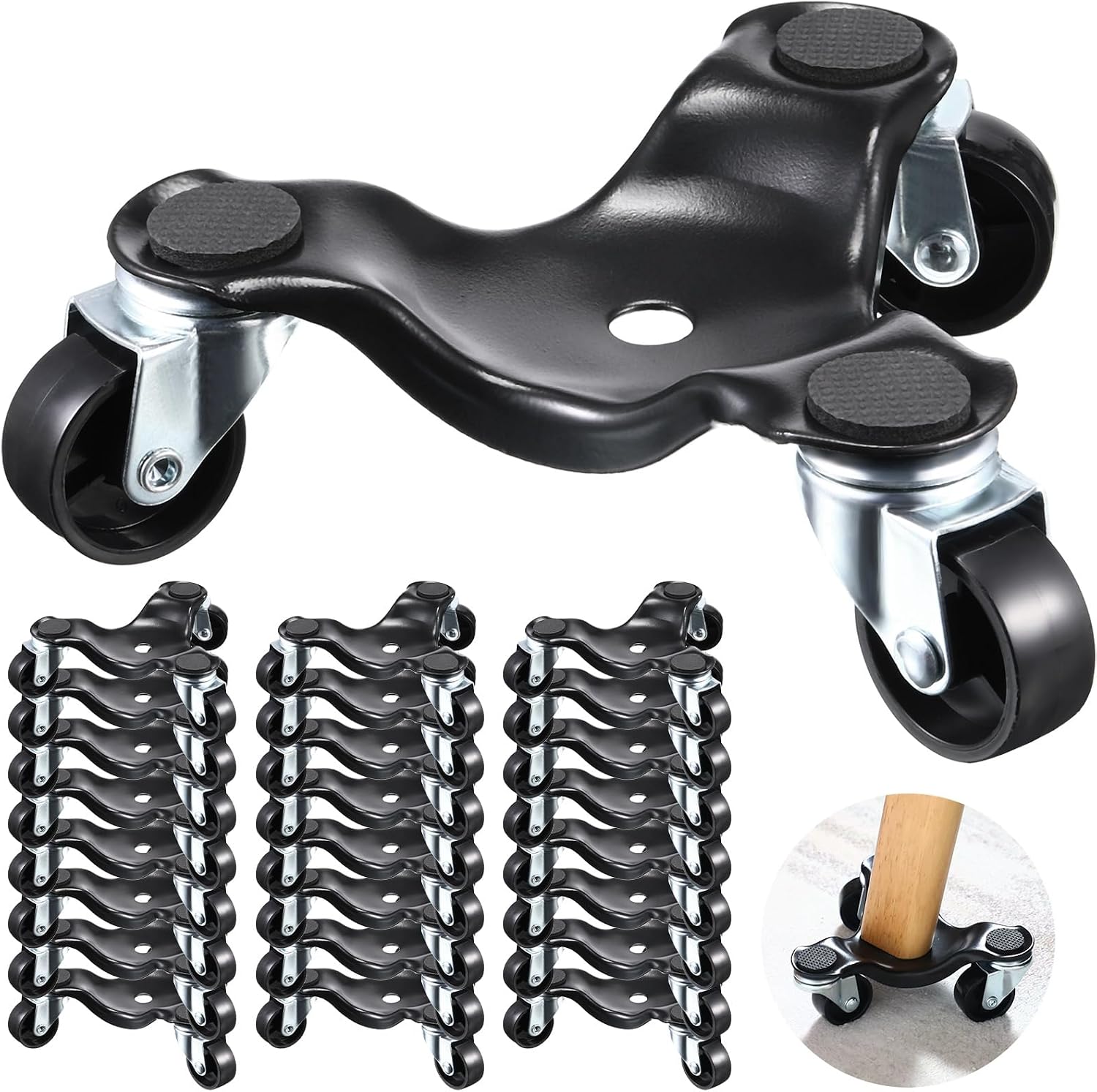 Tallew 24 Pcs Furniture Moving Dolly 3 Wheel Steel Tri Dolly Heavy Duty Movers Mobile Rollers Triangle Swivel Caster Easy Moving Tool for Home Furniture 200 Lbs Load Capacity