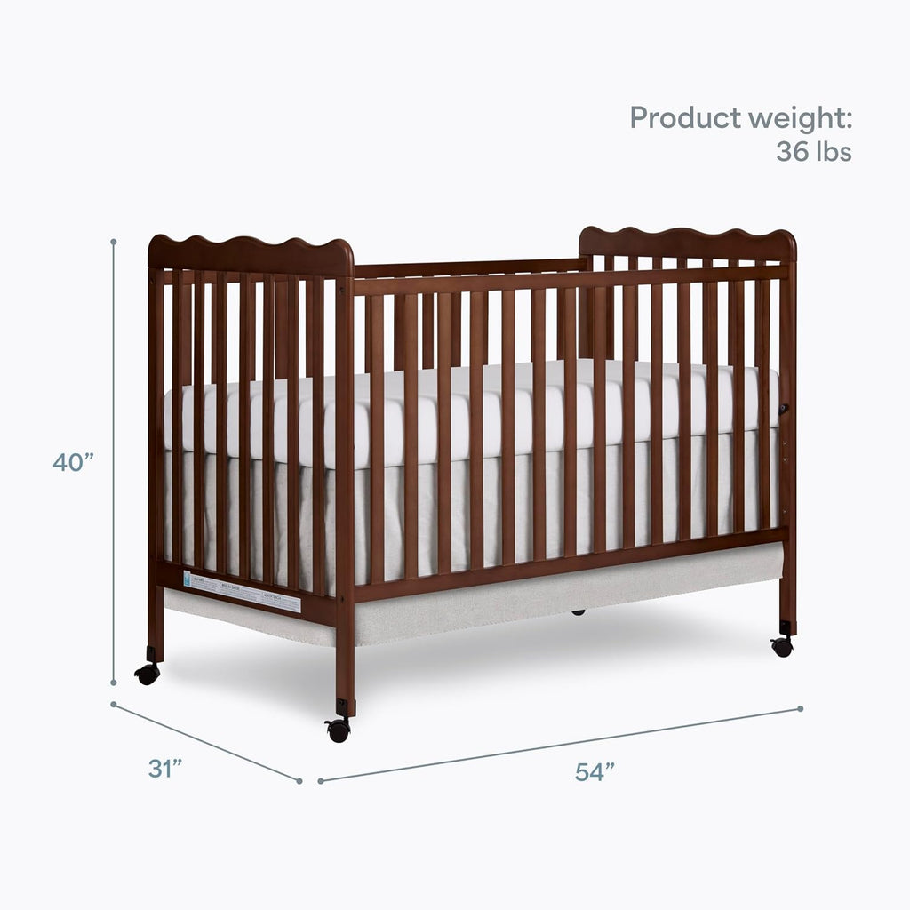 Dream On Me Carson Classic 3-in-1 Convertible Full-Size Baby Crib in Walnut, GreenGuard Gold & BSA, 4 Mattress Heights, Converts to Day & Toddler Bed, Locking Wheels, Classic Nursery Design
