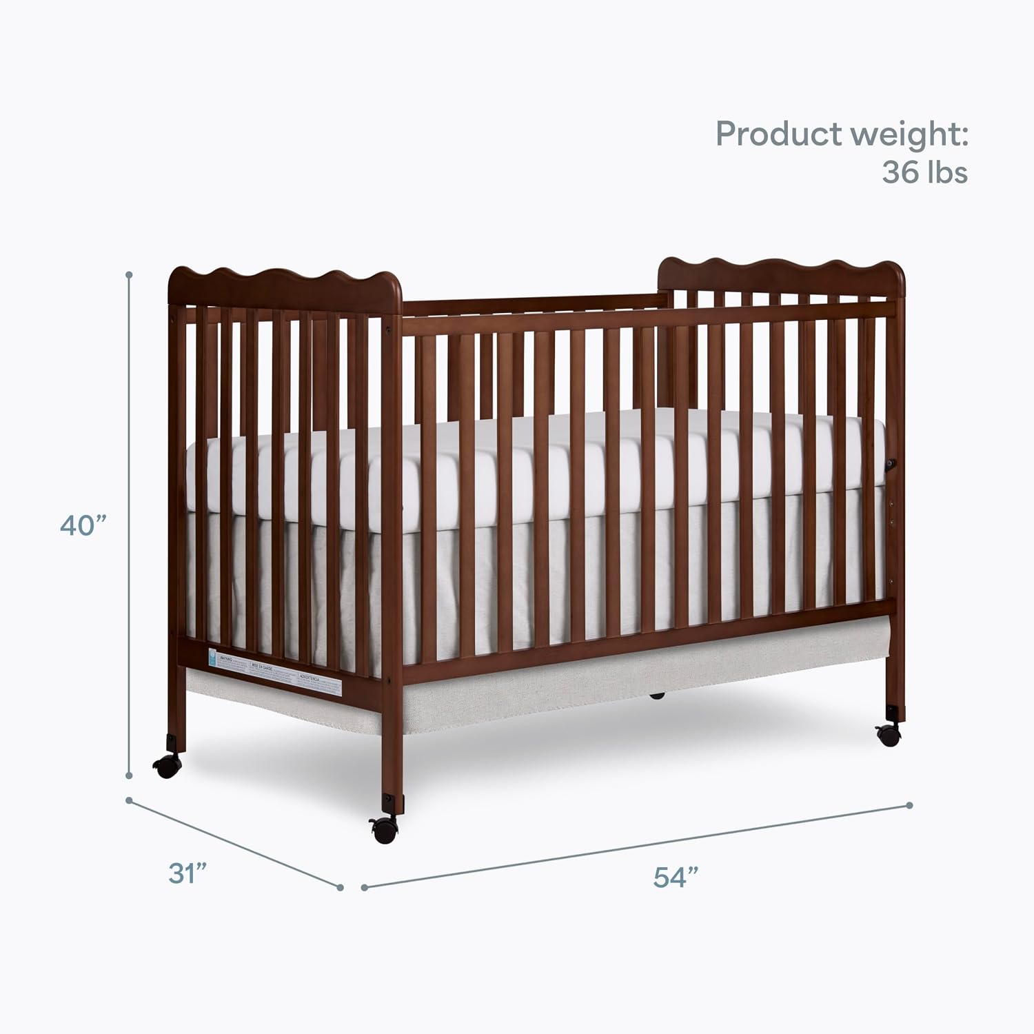 Dream On Me Carson Classic 3-in-1 Convertible Full-Size Baby Crib in Walnut, GreenGuard Gold & BSA, 4 Mattress Heights, Converts to Day & Toddler Bed, Locking Wheels, Classic Nursery Design