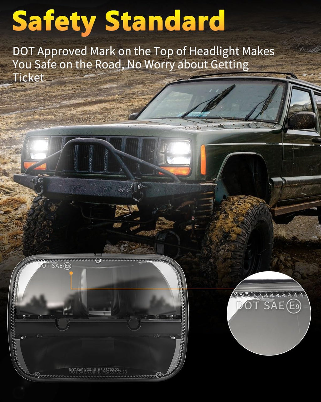 BICYACO 1 Pair 105W Rectangular 5x7/ 6x7 Inch Led Headlight High Low Beam Headlamp Compatible with Jeep Wrangler YJ Cherokee XJ Kenworth T300 1997-2010 Replacement H6054 H5054 H6054LL 69822 6052 6053
