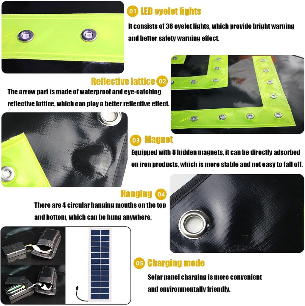 LED Magnetic Traffic Guide Light, Solar Traffic Safety Arrow Sign Signal Emergency Road Warning Light(Solar Energy)