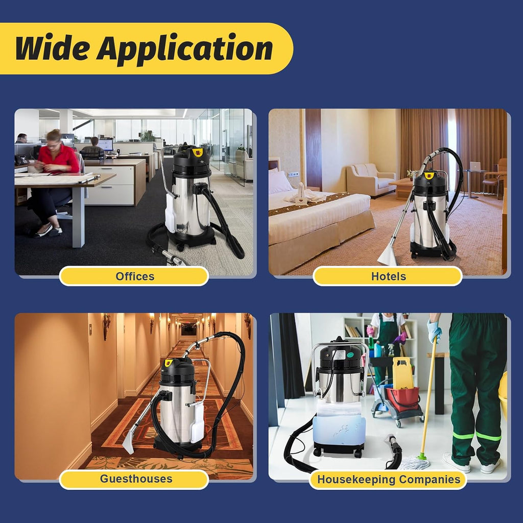 40L/11gal Commercial Carpet Cleaner Machine, 1034W Heavy Duty Extractor Vacuum Washing Machine Multifunctional Cleaning Machine With Mobile Tires Carpet Sofa Curtain Cleaner (2 Packages)
