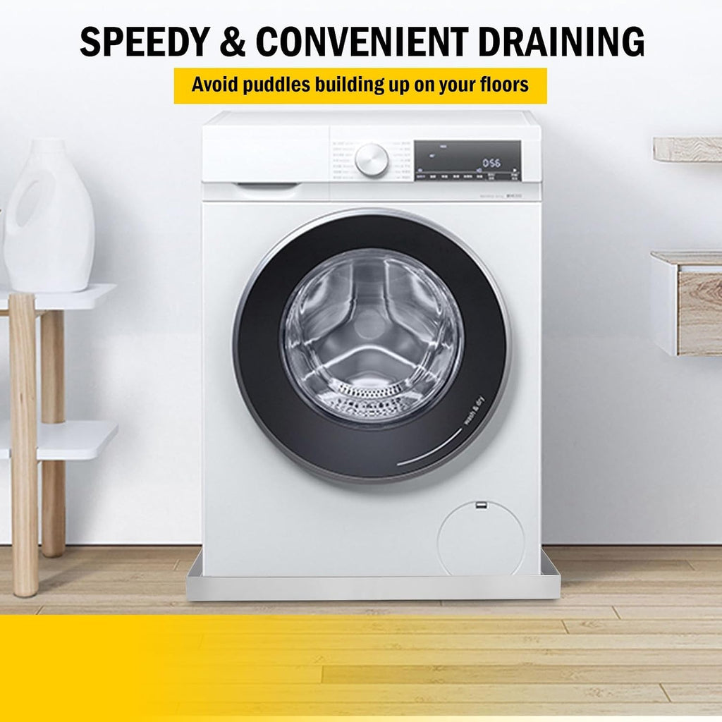 GarveeTech 36 in x 36 in Washing Machine Pan for Washer dryer and Small Appliances, Large Size 304 Stainless Steel Washing Machine Tray with 4 Pcs Anti-Vibration Washing Machine Feet, No Hole Desgin