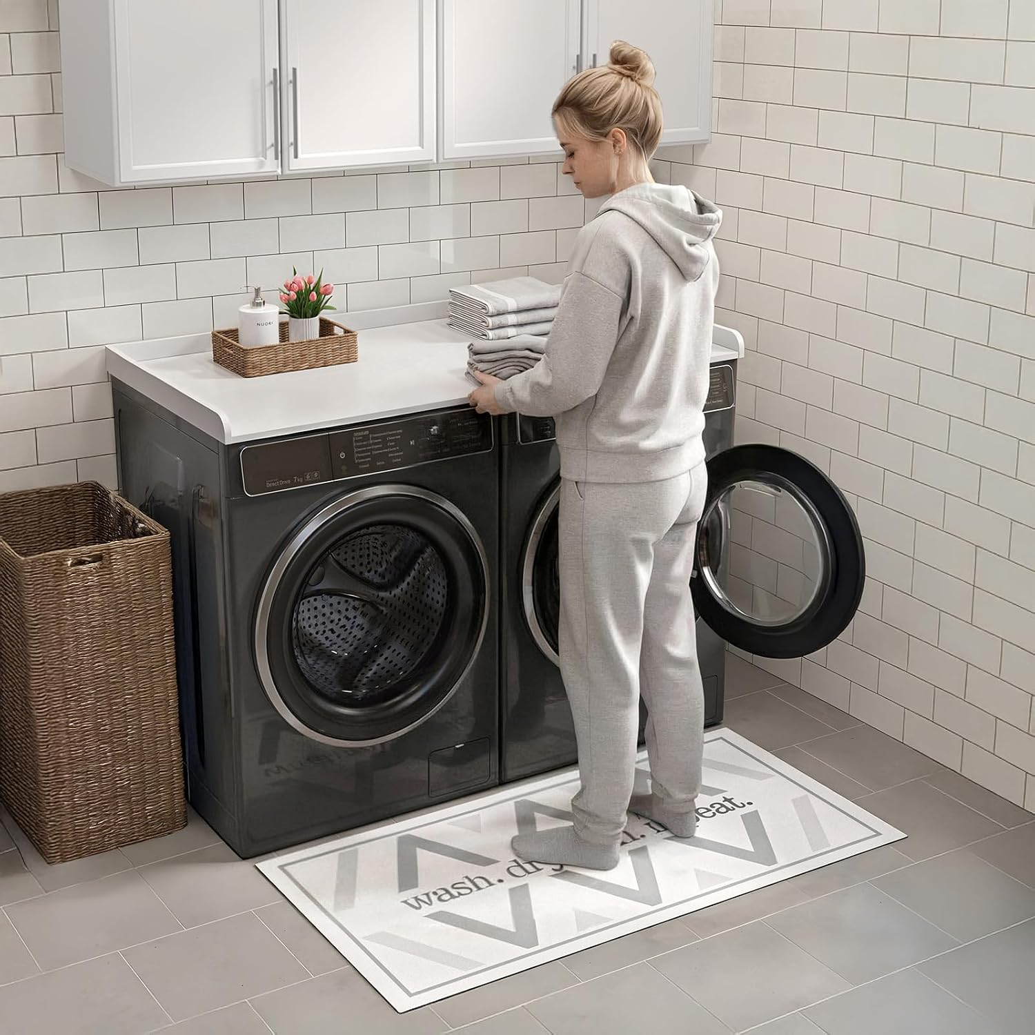 FIMELLO 60' Laundry Room Wall Cabinets and 27.6' x 54' Washer and Dryer Countertop Set, Laundry Room Cabinets Wall Mounted, Upper Cabinets Floating Cabinet - White Laundry Countertop