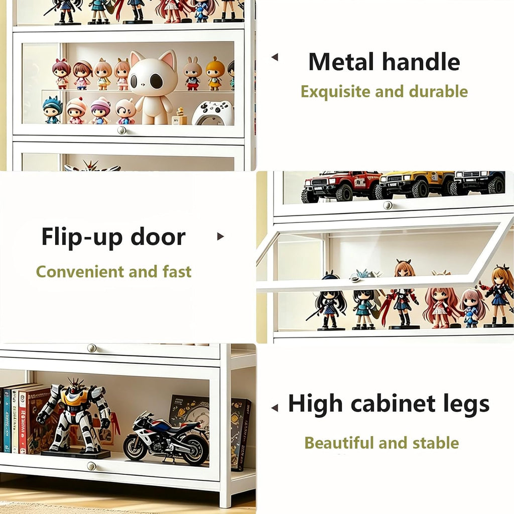 Curio Display Cabinet with Acrylic Glass Door, 5-Tier Display Case, Curio Cabinet & Bookcase for Collectibles, Display Shelf for Home, Reading Nook, Playroom, Living Room (White-flip Door)