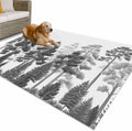 Outdoor Rug 4x6ft Black Gray Pine Tree Forest Maple Patio Area Rugs Waterproof Easy Cleaning Non Shedding Thick Mats Botanical Carpet for Indoor Outdoor Porch Deck Backyard Balcony