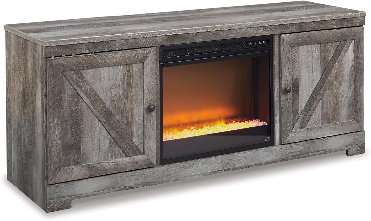 Signature Design by Ashley Wynnlow Farmhouse 63' TV Stand for TVs up to 72' with Electric Fireplace, Light Gray