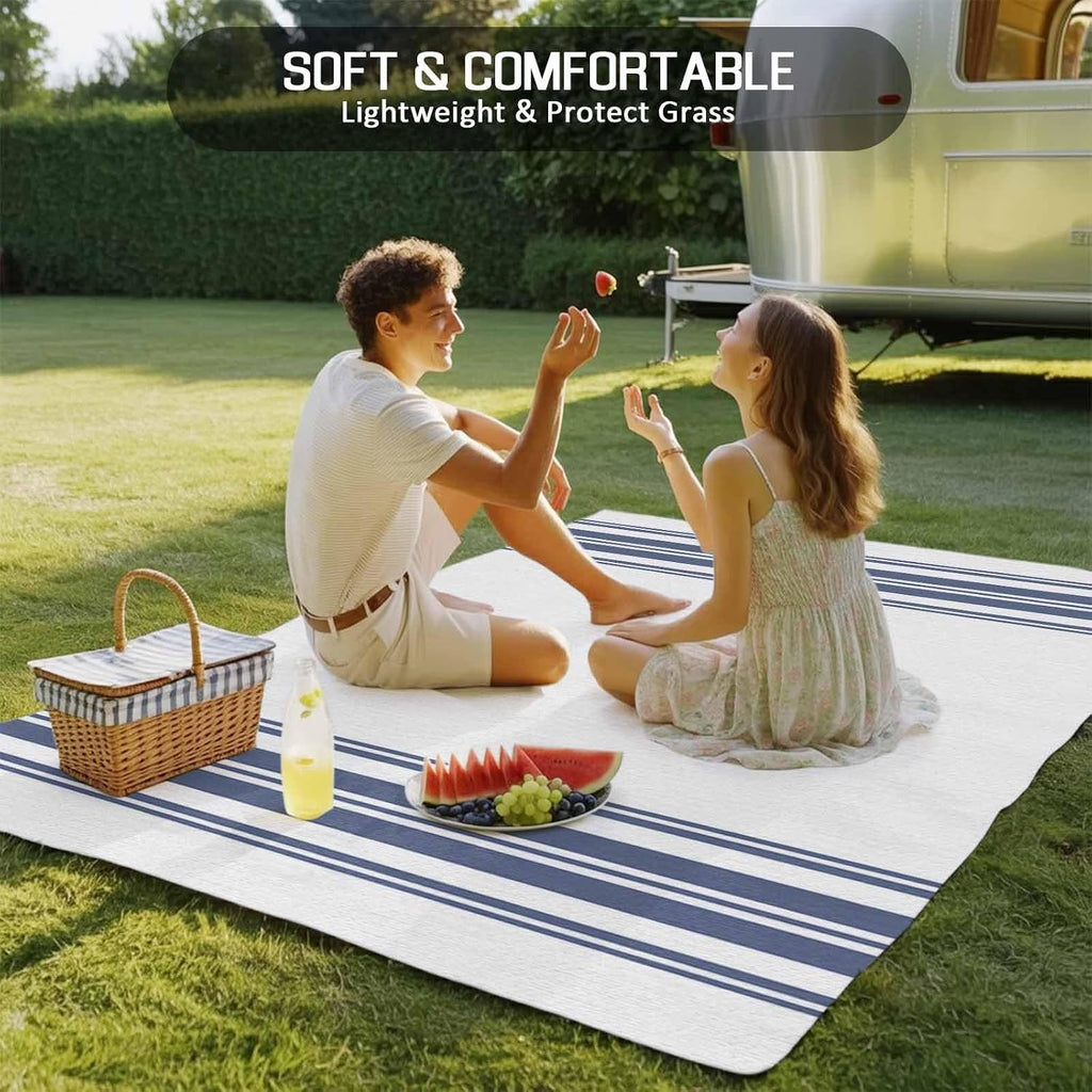 Outdoor Rug 4x6ft Farm Blue Stripes Line Patio Area Rugs Waterproof Easy Cleaning Non Shedding Thick Mats White Carpet for Indoor Outdoor Porch Deck Backyard Balcony