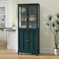 ARTPOWER 72' Freestanding Kitchen Pantry Storage Sideboard, Classical Tall Cabinet with Glass Door and Adjustable Shelves for Kitchen, Livingroom and Dining Room, Dark Teal