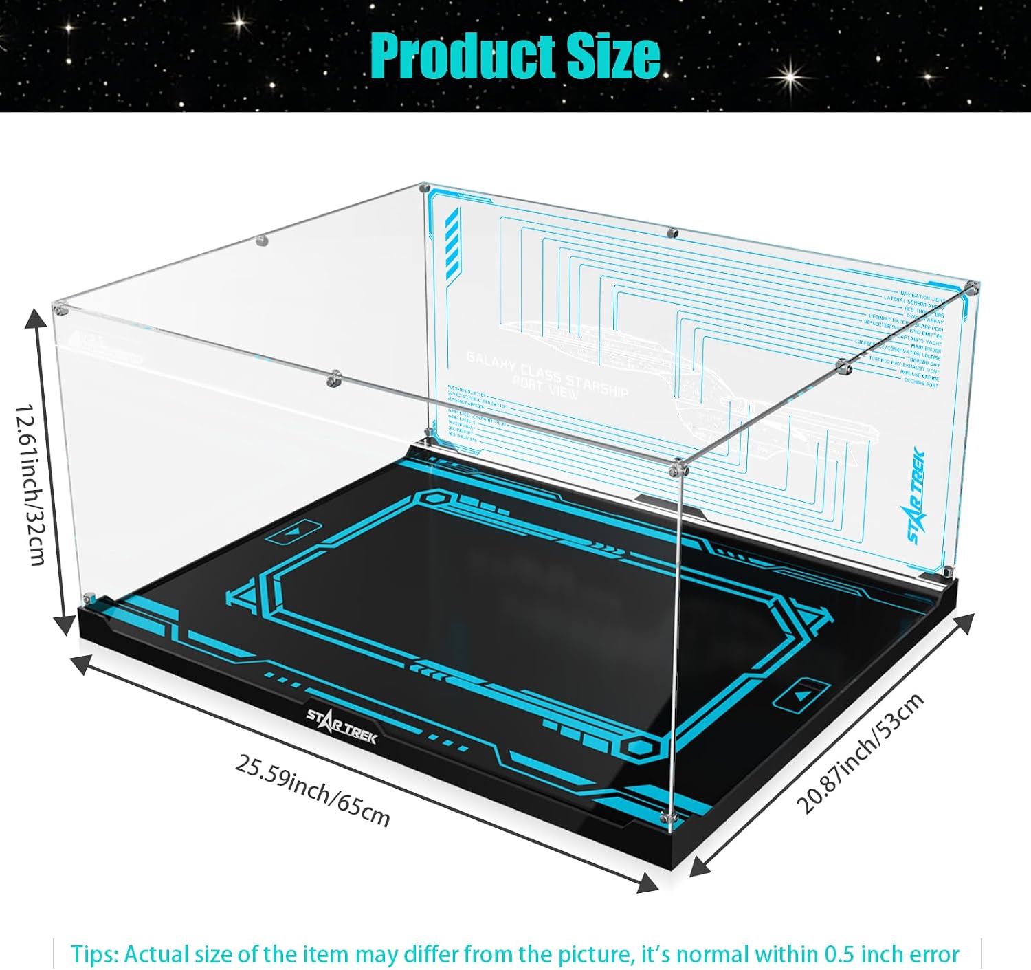 Lighted Display Case for Lego 10356 Star Trek U.S.S. Enterprise, Dustproof Acrylic Showcase with Dimmable Led Light & 360° Clear View - Collector's Edition Stand for Building Sets, Gift for Fans