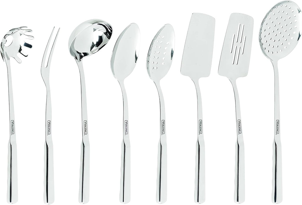 Viking Culinary Contemporary 3-Ply Stainless Steel Cookware Set, 10 Piece, Dishwasher, Oven Safe & Culinary 304 Stainless Steel Kitchen Utensil Set, Ergonomic Stay-Cool Handles