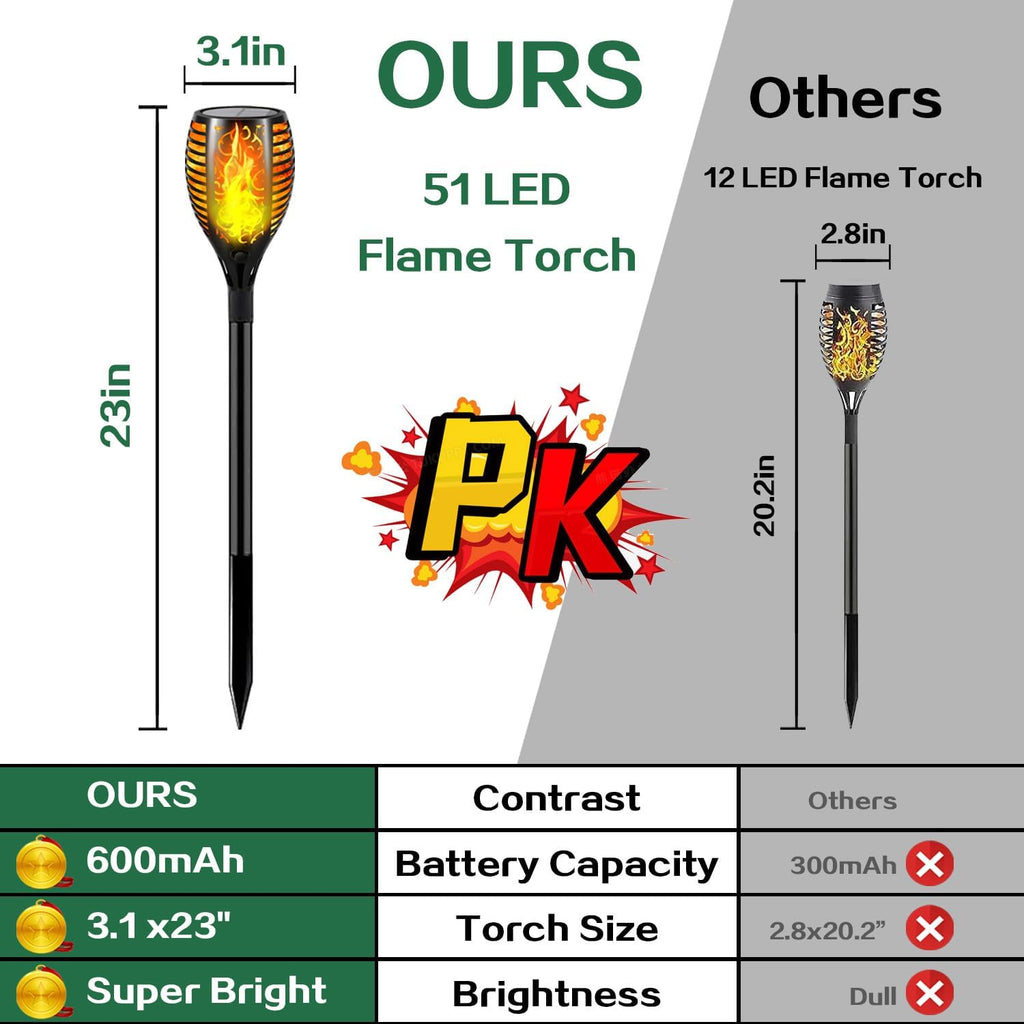 Upgraded Larger Solar Lights Outdoor - 6 Pack 51 LED Solar Torch Lights with Flickering Flame for Garden Decor Higher 23' Yard Lighting Waterproof Tiki Torches for Outside Lawn Patio Pathway