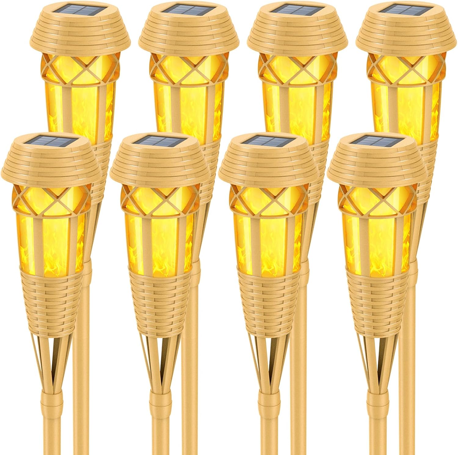 Solar Outdoor Lights – Torches with Flickering Flame for Garden Decor, Waterproof Garden, Outdoor Patio & Pathway Yard Decorations with Flame Torches - 8 Pack
