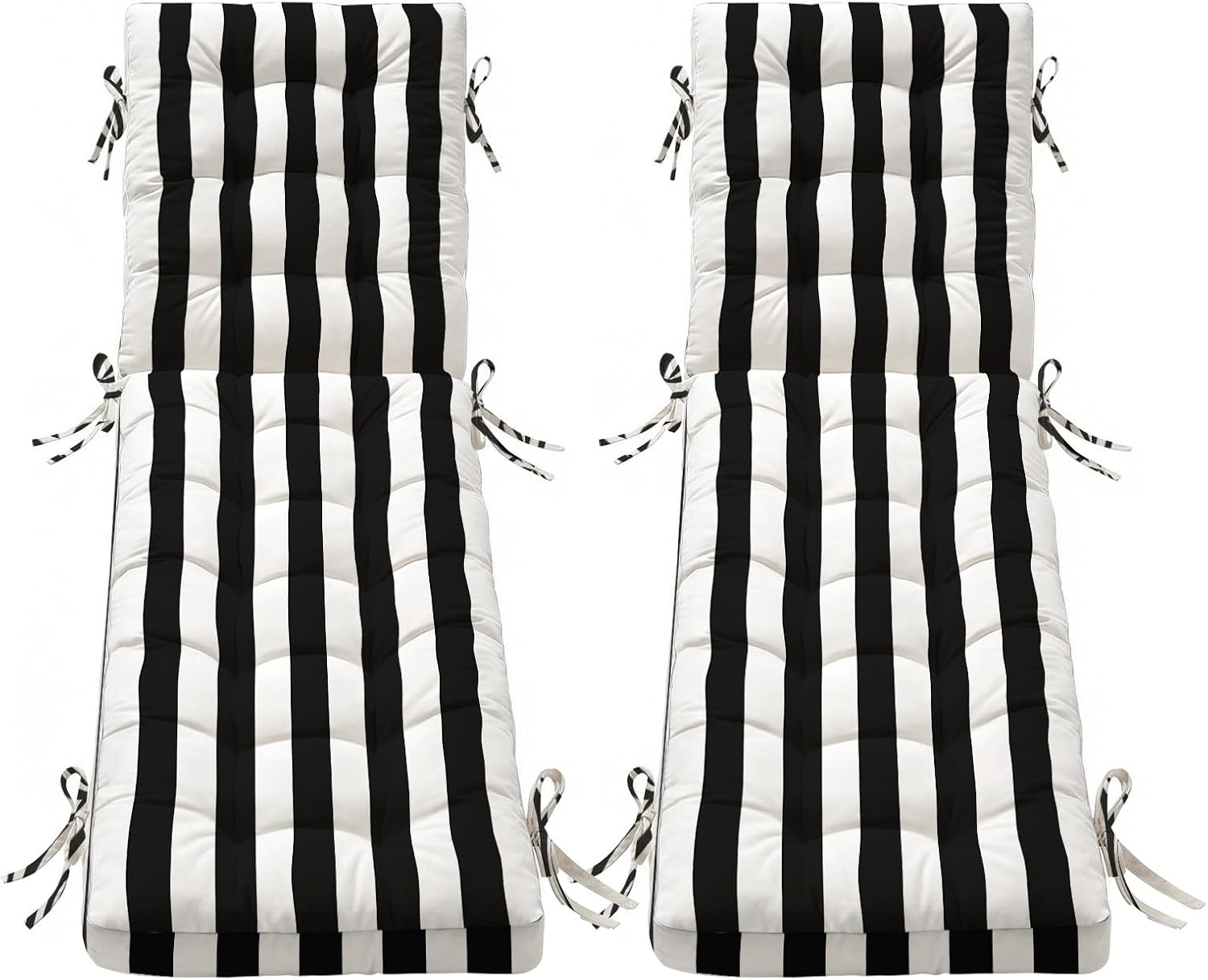 Folding Chaise Lounge Cushion Quick Dry - Outdoor Sun Lounger Seat Pad with Shredded Foam for Patio Furniture, Deck Chairs, Poolside (Black-White Stripe, 72 INCH × 21 INCH-2 Pack)