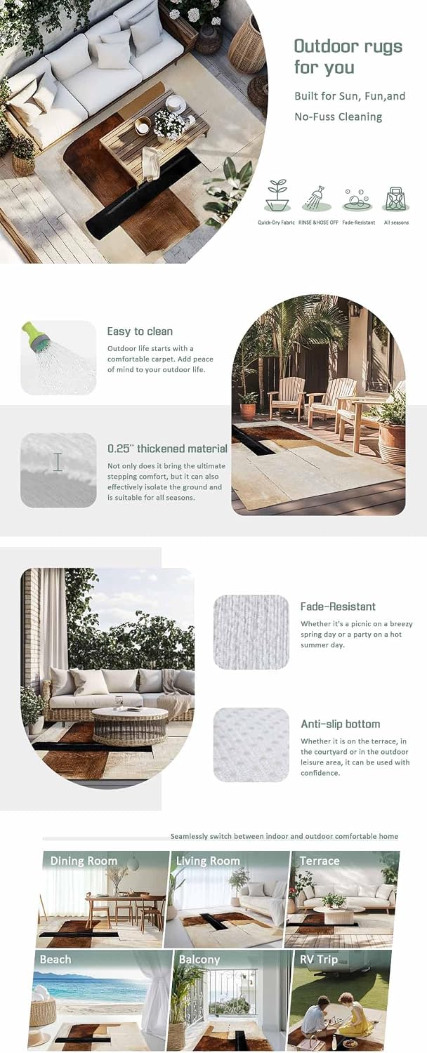 Outdoor Rug 4x6ft Vintage Abstract Mid Century Graffiti Art Patio Area Rugs Waterproof Easy Cleaning Non Shedding Thick Mats Retor Carpet for Indoor Outdoor Porch Deck Backyard Balcony
