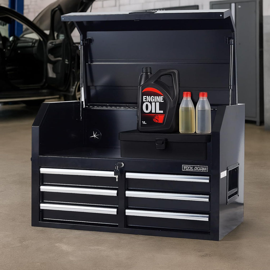 Tool Storage Cabinet, 3-Tier 6-Drawer Metal Tool Cabinet, Carry Handle, Ball Bearing Sliders, Black Powder Coating, Suitable for Garage, Warehouse, Workshop
