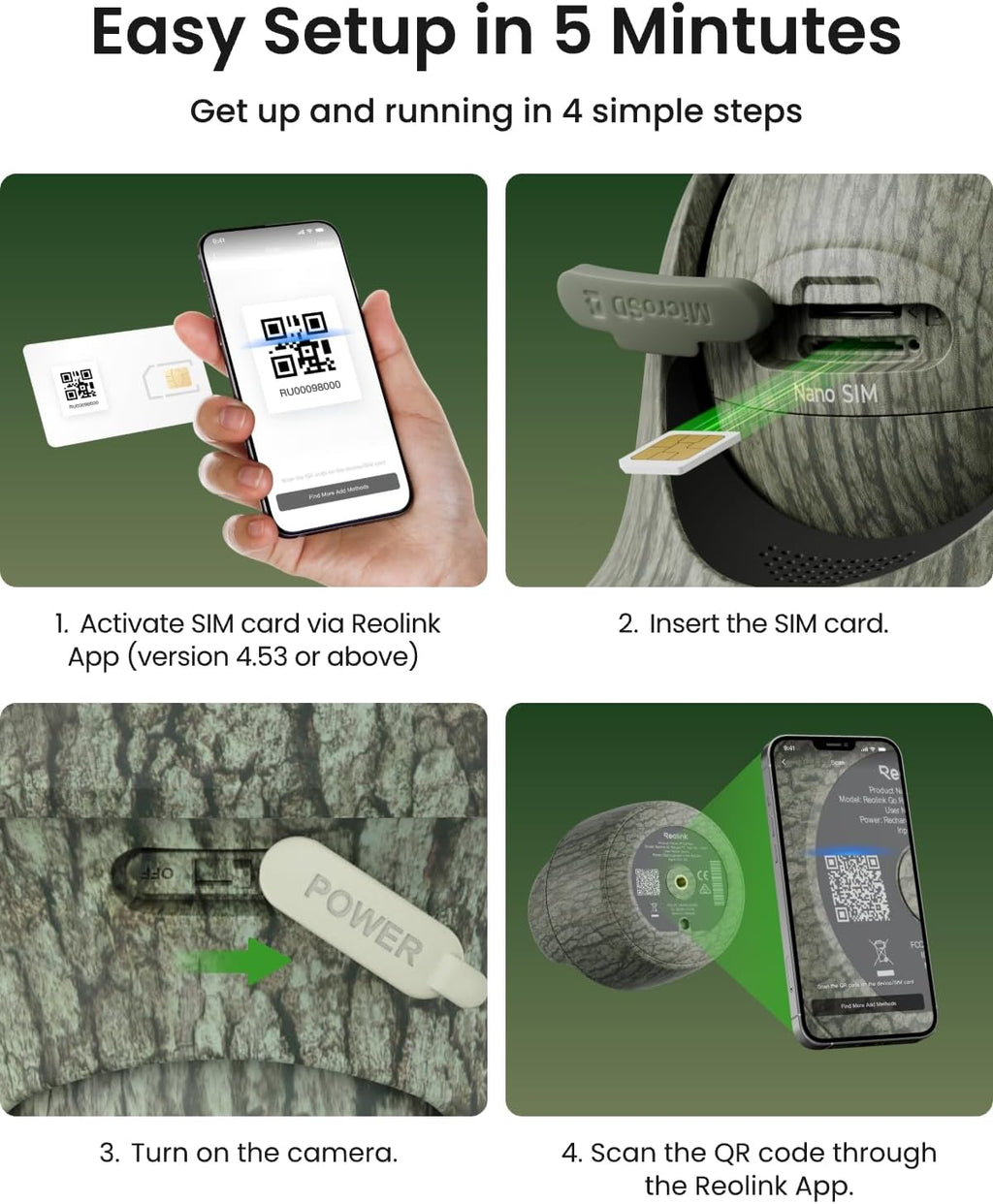 REOLINK 4K Cellular Trail Camera, 3G/4G LTE 360° True Security Camera Wireless Outdoor, Animal Recognition, No-Glow IR, Smart Motion Activated, 32GB SD+SIM Card Included, Go Ranger PT+Solar Panel 2