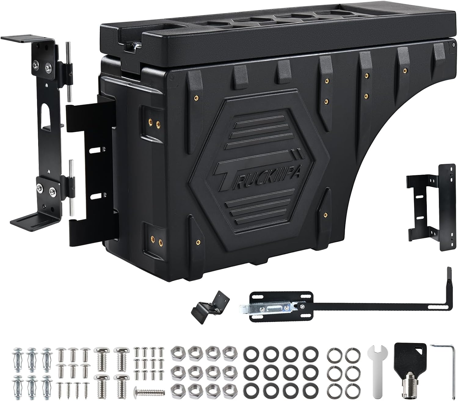 Truckiipa Truck Bed Storage Box, Universal Double Layer Thicken Truck Bed Toolbox Waterproof Lockable Wheel Well Tool Box for Truck, Swing Case Fit Most Truck Driver & Passenger Side, 20L/5.28GAL