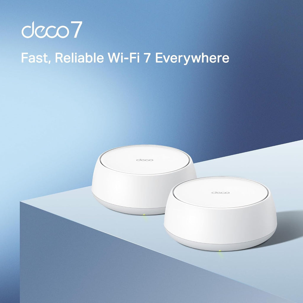 TP-Link Deco 7 BE23 Dual-Band BE3600 WiFi 7 Mesh Wi-Fi System | 4-Stream 3.6 Gbps, 160 Mhz | Covers up to 4,500 Sq.Ft | 2× 2.5G Ports Wired Backhaul | VPN,MLO,AI-Roaming, HomeShield, 2-Pack