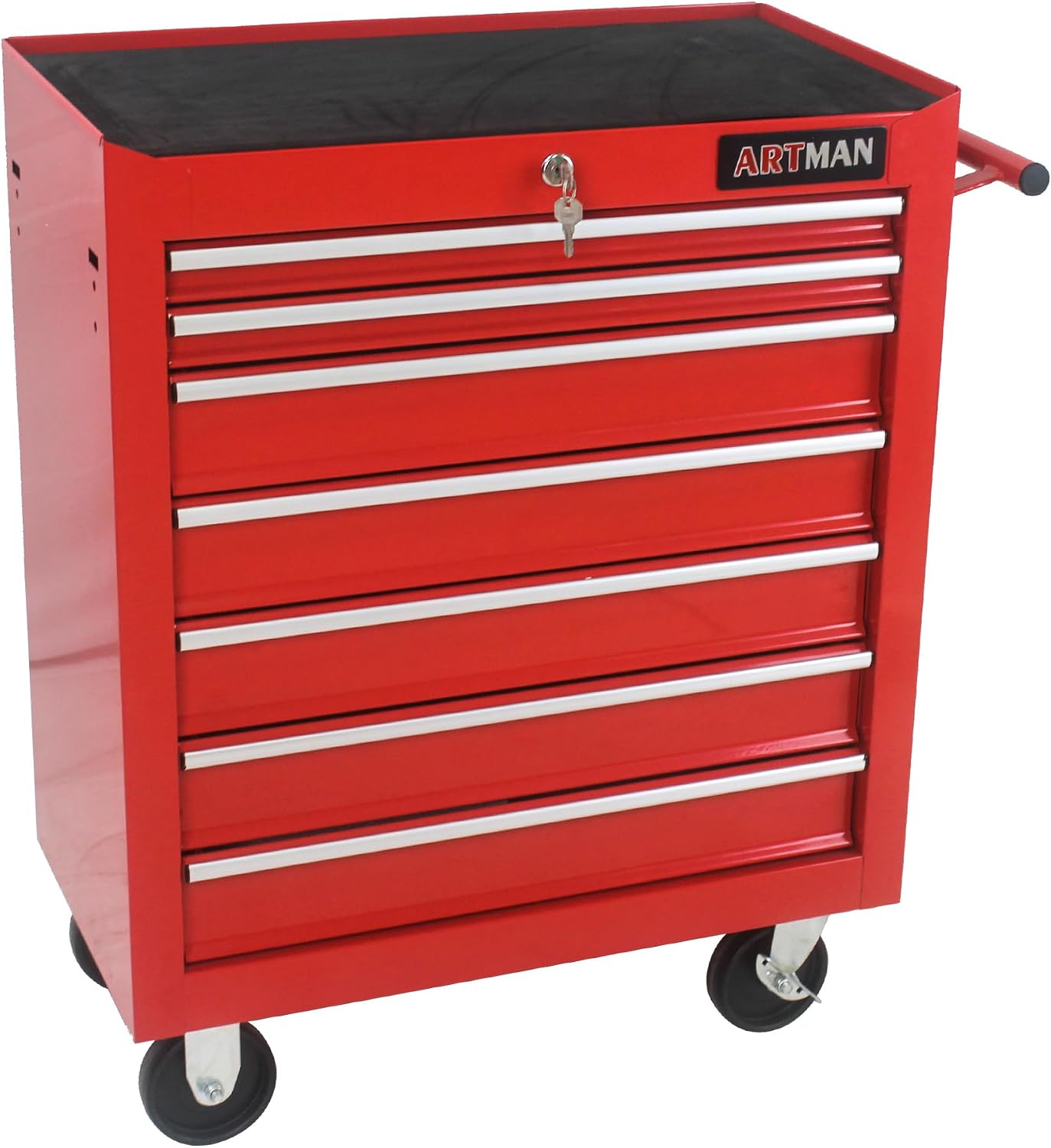 Rolling Tool Cabinet with 7 Drawers, Heavy Duty Steel Tool Cart on Wheels, Lockable Garage Tool Storage Cabinet, 300 lb Capacity, Ball-Bearing Slides, Powder-Coated Finish, Red