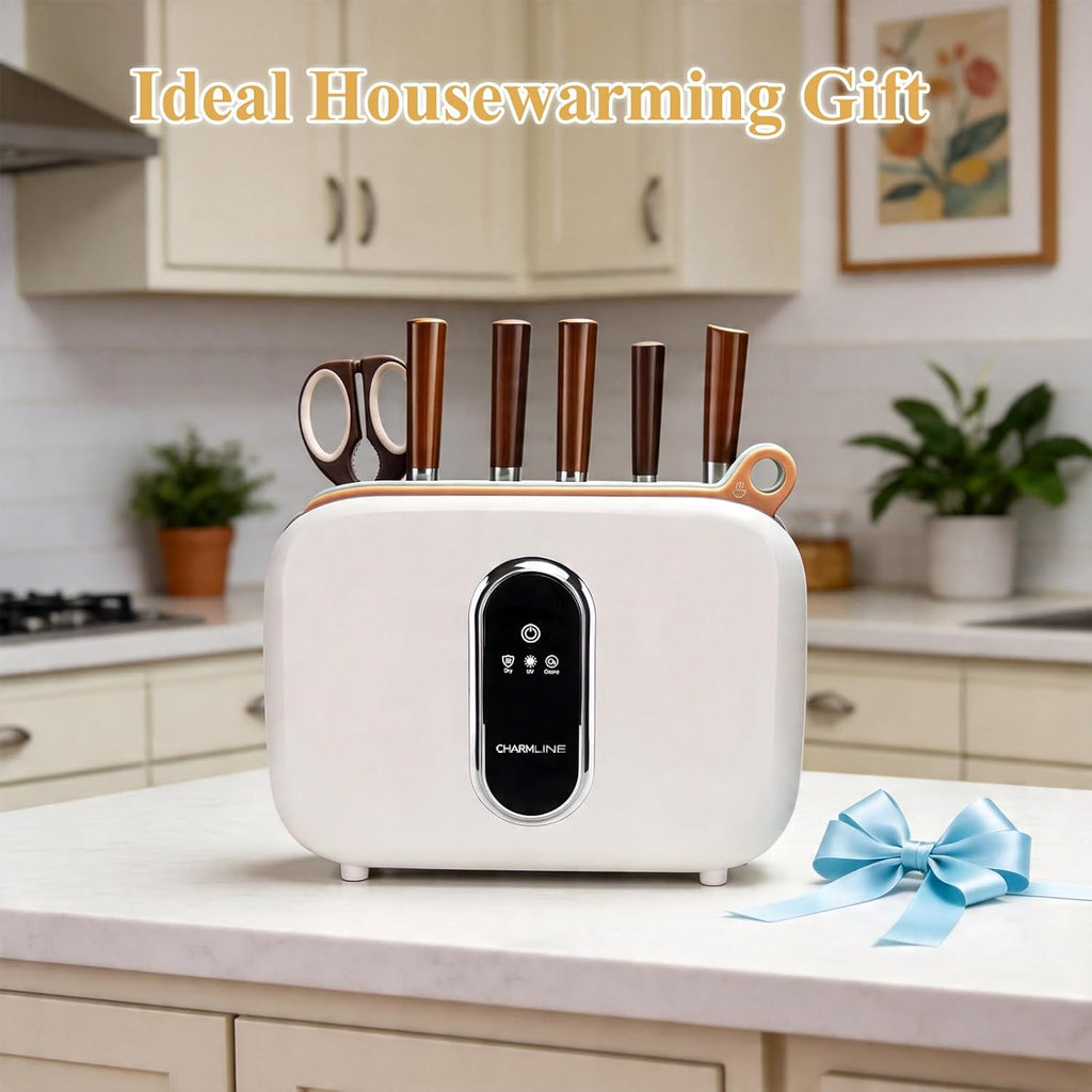 Charmline Smart Cutting Board and Knife Set with Holder, Self-Cleaning & Drying, Space-Saving Kitchen Organizer, Practical Gift for Mom, Dad, Housewarming, Birthday & Christmas
