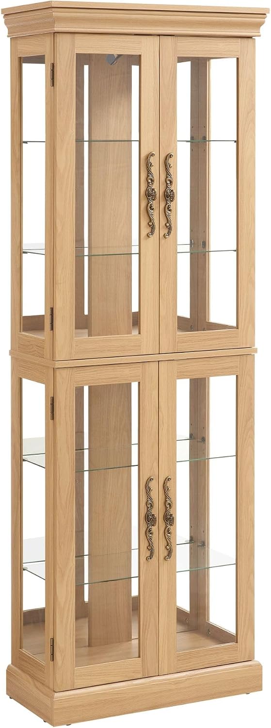 71' Lighted Curio Cabinet with 6 Adjustable Shelves, Vintage Glass Display Case, Tempered Glass Doors, Tall Wine Bar Cabinet for Living Room Liquor Storage, Bulb Included