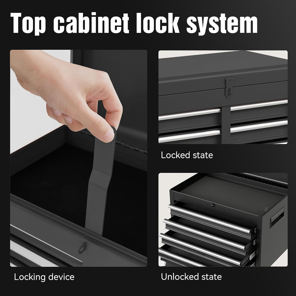 5-Drawer Rolling Tool Storage Chest Cabinet with Detachable Top Tool Box, Liner, Universal Lockable Wheels,37.6'x 20.7'x 11' Expandable, Locking Mechanism, Metal Tool Cart for Garage Workshop