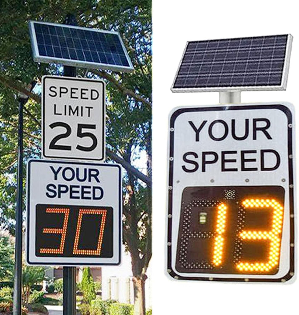 Speed Display Radar Traffic Sign, 20'x27'/24'x35' Solar Speed Radar Feedback Sign Road Safety Speed Limit Detector with Accessories, Adjustable Miles and Kilometers, White(50 * 70cm)