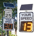 Speed Display Radar Traffic Sign, 20'x27'/24'x35' Solar Speed Radar Feedback Sign Road Safety Speed Limit Detector with Accessories, Adjustable Miles and Kilometers, White(50 * 70cm)