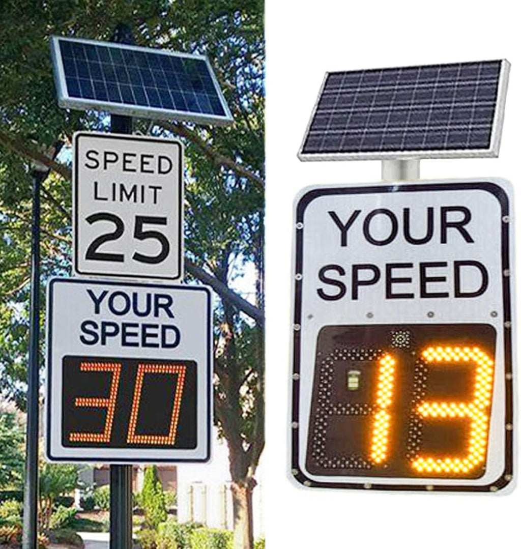 Speed Display Radar Traffic Sign, 20'x27'/24'x35' Solar Speed Radar Feedback Sign Road Safety Speed Limit Detector with Accessories, Adjustable Miles and Kilometers, White(60 * 90cm)