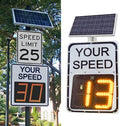 Speed Display Radar Traffic Sign, 20'x27'/24'x35' Solar Speed Radar Feedback Sign Road Safety Speed Limit Detector with Accessories, Adjustable Miles and Kilometers, White(60 * 90cm)