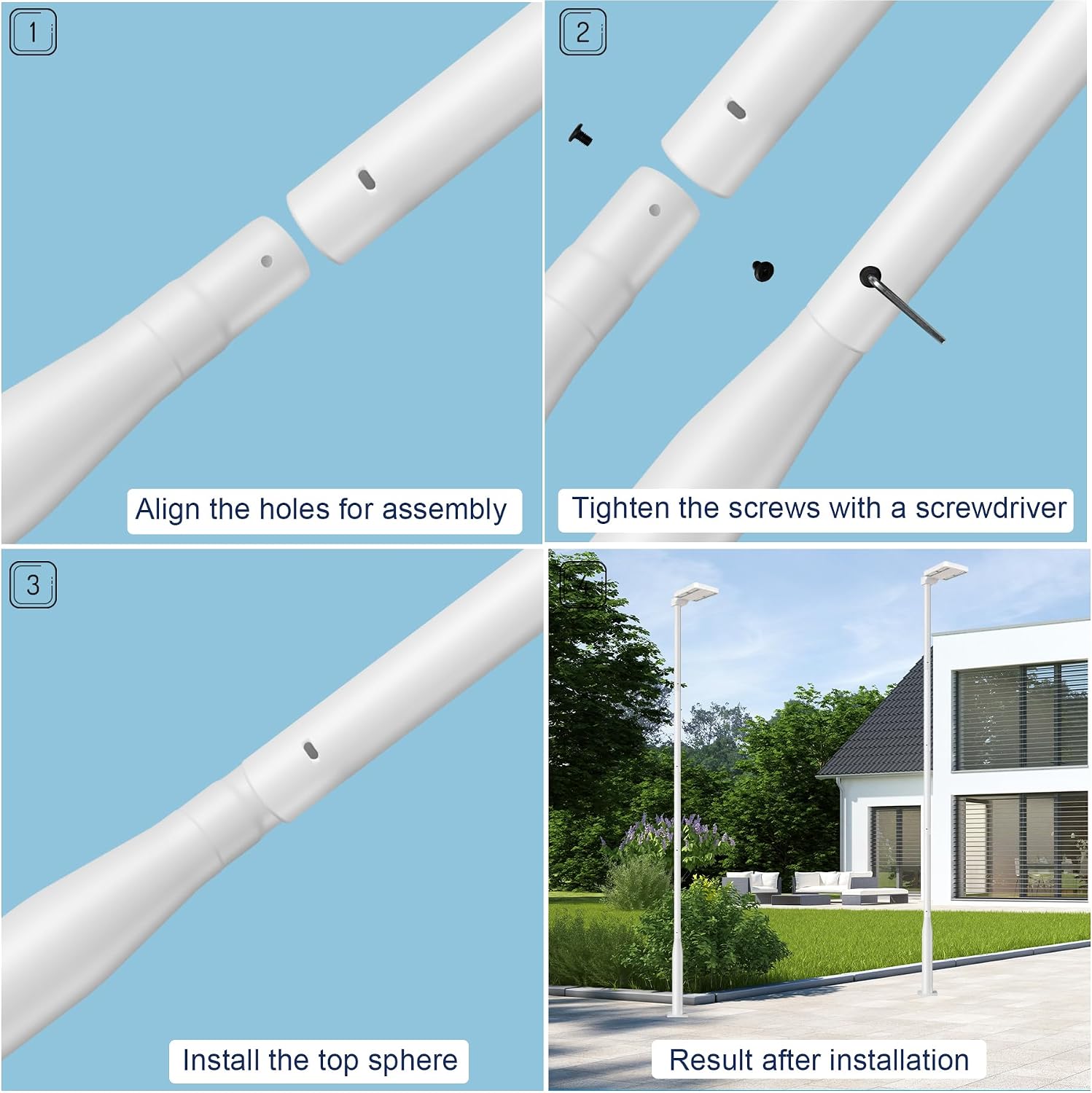 Street Light Pole 13Ft for Outdoor Lighting, Solar Street Light Pole Accessory for Street, Patio, Backyard, Basketball Court, Park, White