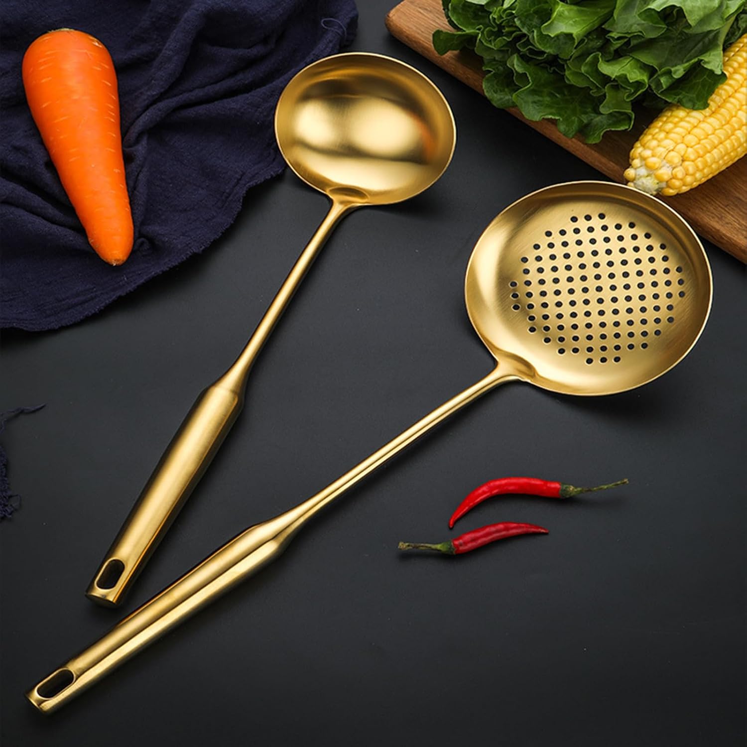 Gold Cooking Utensils Set Stainless Steel Non-stick Heat Resistant Ceramic Handle 7pieces Kitchenware Cookware Set Kitchen Tools Set With Utensil Holder Dishwasher Safe Easy To Clean